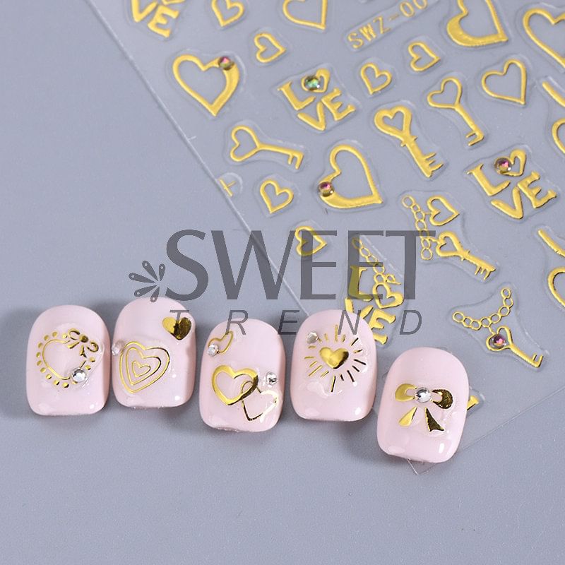 Key / Heart Metallic Nail Art Stickers SpreePicky