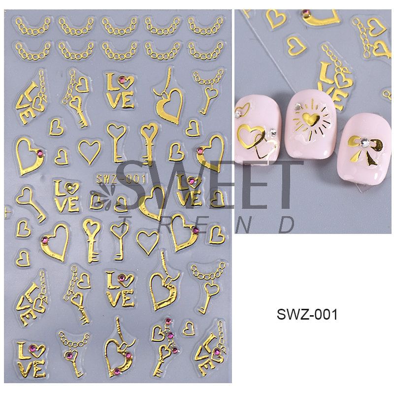 Key / Heart Metallic Nail Art Stickers SpreePicky