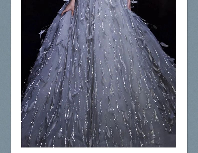 Strapless Sequin Feather A-Line Evening Gown FashionChic