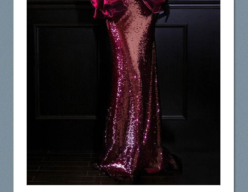 Strapless Notch Neck Velvet Ruffle Sequined Mermaid Evening Dress FashionChic