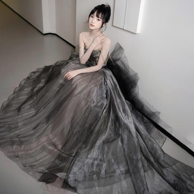 Strapless Plain Sheer A-Line Ball Gown FashionChic