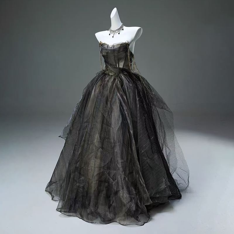 Strapless Plain Sheer A-Line Ball Gown FashionChic