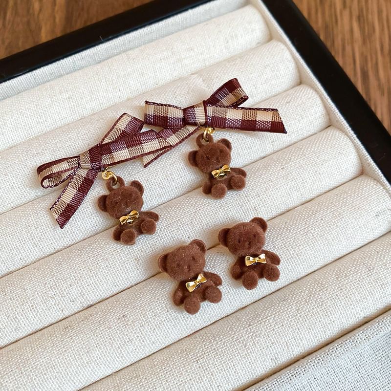 / Earring Bow Drop Stud Bear FashionChic
