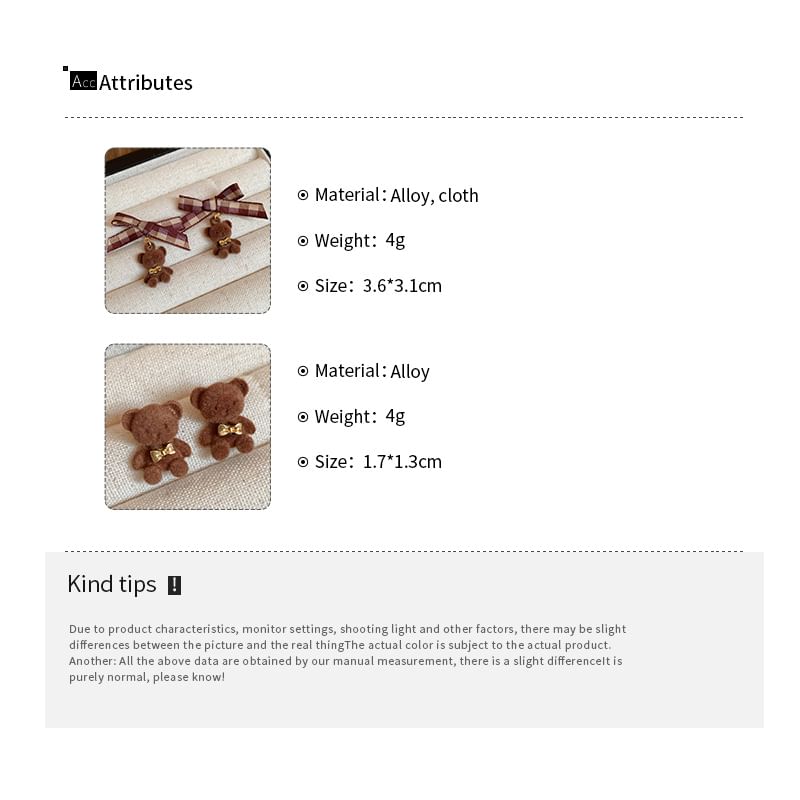 / Earring Bow Drop Stud Bear FashionChic