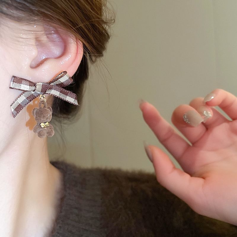 / Earring Bow Drop Stud Bear FashionChic
