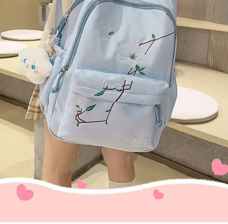 / Floral Charm Bag Backpack Laptop Nylon Set Embroidered FashionChic