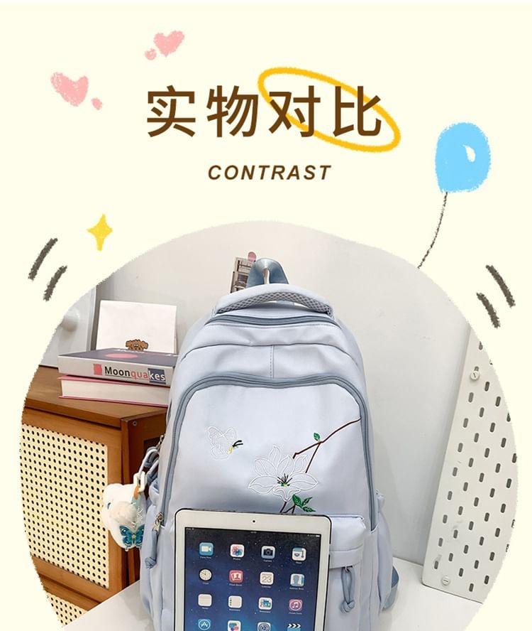 / Floral Charm Bag Backpack Laptop Nylon Set Embroidered FashionChic
