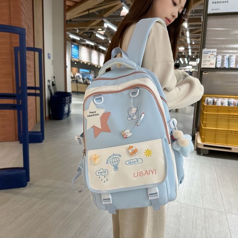 / Charm Nylon Set Star Badge Tote Bag Applique Embroidered Backpack Laptop FashionChic