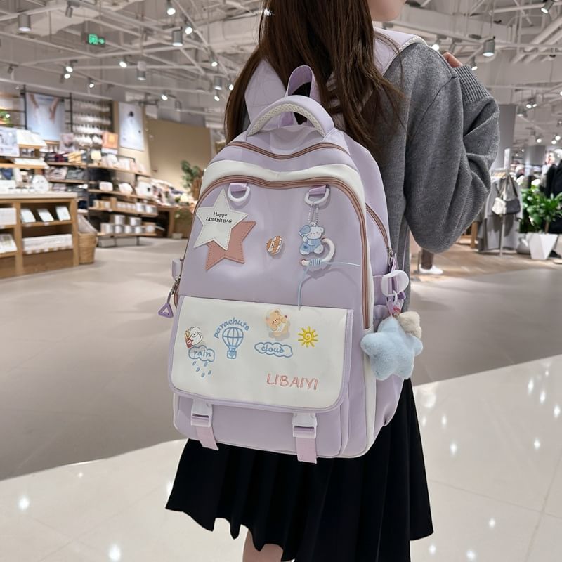 / Charm Nylon Set Star Badge Tote Bag Applique Embroidered Backpack Laptop FashionChic