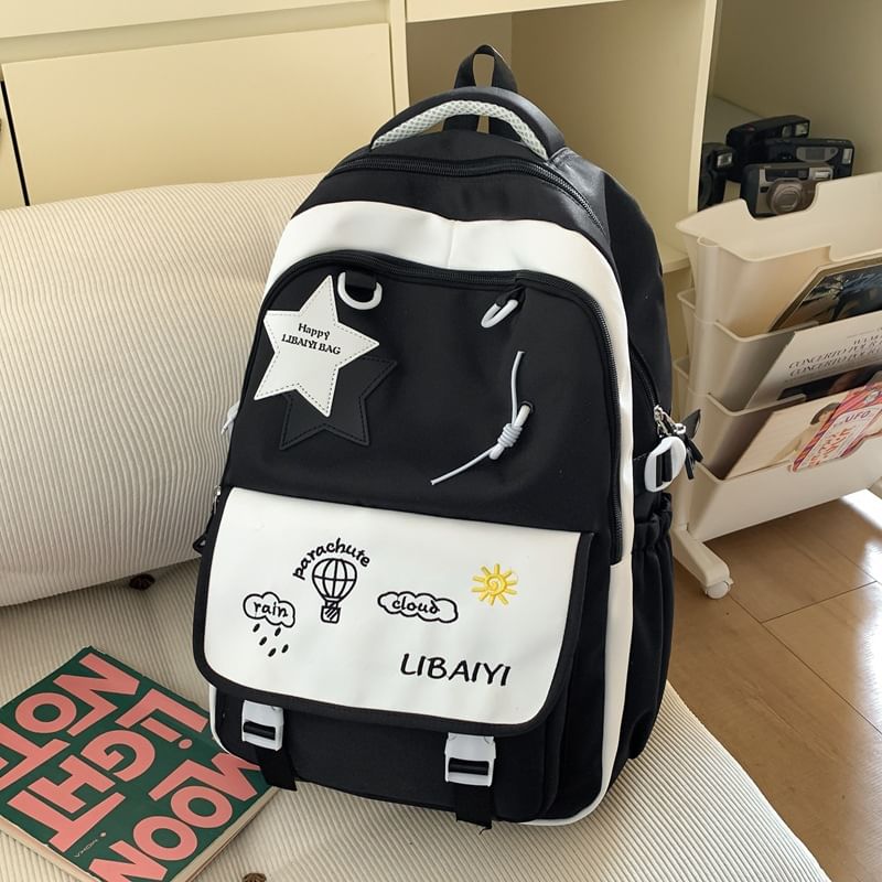 / Charm Nylon Set Star Badge Tote Bag Applique Embroidered Backpack Laptop FashionChic