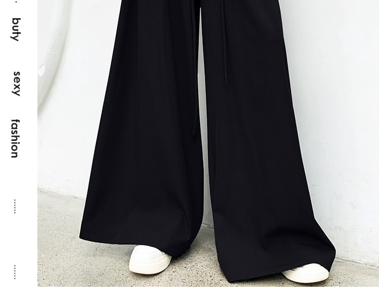 Leg Pants Rise High Wide Designs) Plain (Various FashionChic