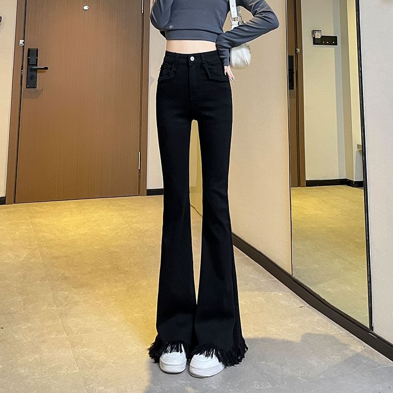 Hem High Flared Designs) Waist Pants Fringed (Various FashionChic