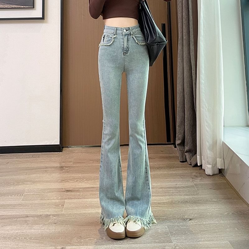 Hem High Flared Designs) Waist Pants Fringed (Various FashionChic