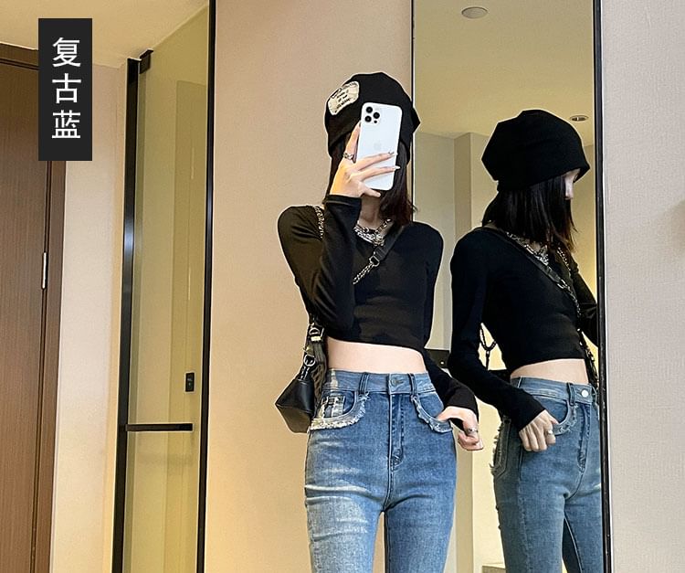 Hem High Flared Designs) Waist Pants Fringed (Various FashionChic