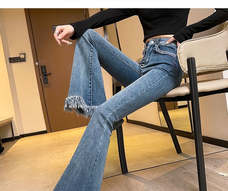 Hem High Flared Designs) Waist Pants Fringed (Various FashionChic