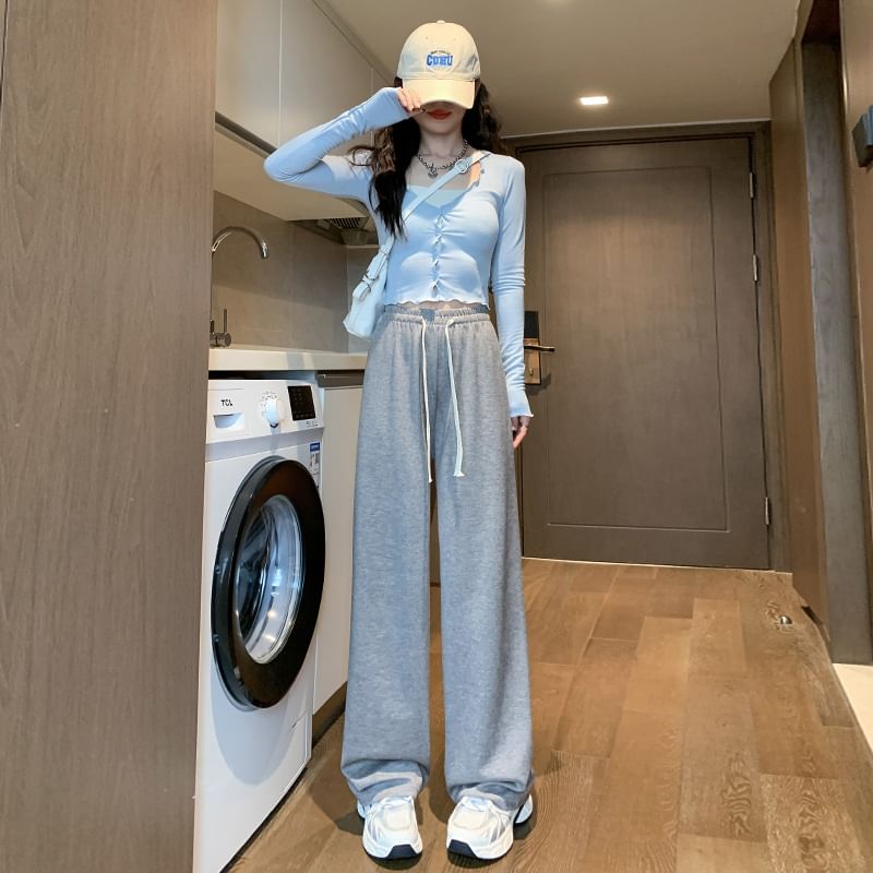 Designs) Leg High (Various Plain Rise Wide Pants FashionChic