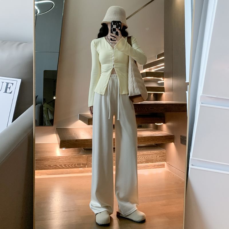 Designs) Leg High (Various Plain Rise Wide Pants FashionChic