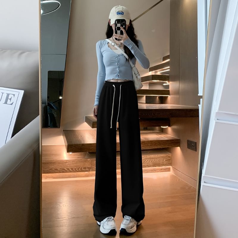 Designs) Leg High (Various Plain Rise Wide Pants FashionChic