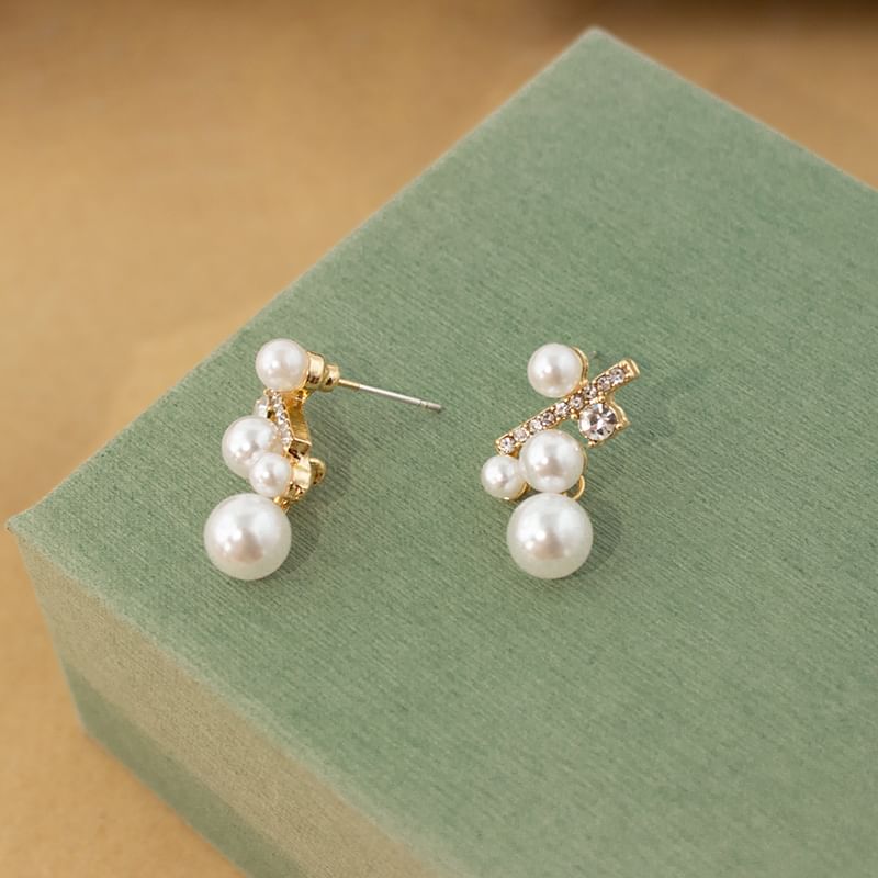 / Clip Faux On Pearl Earring Rhinestone Drop FashionChic
