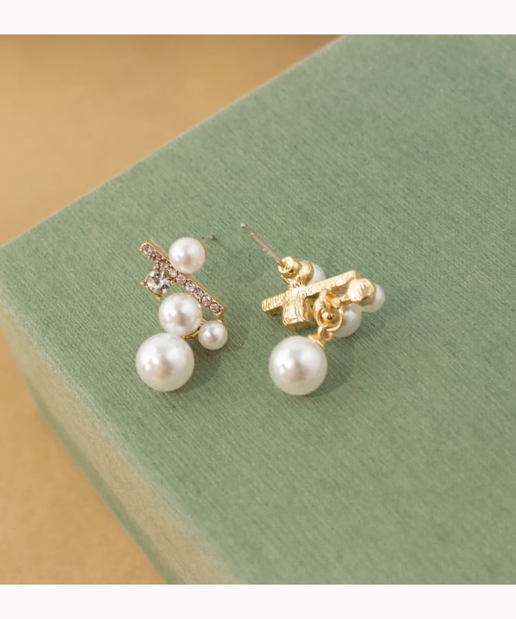 / Clip Faux On Pearl Earring Rhinestone Drop FashionChic