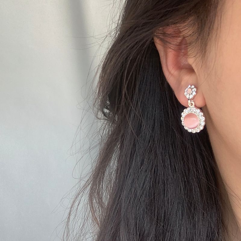 / Earring Cabochon On Drop Clip Rhinestone FashionChic