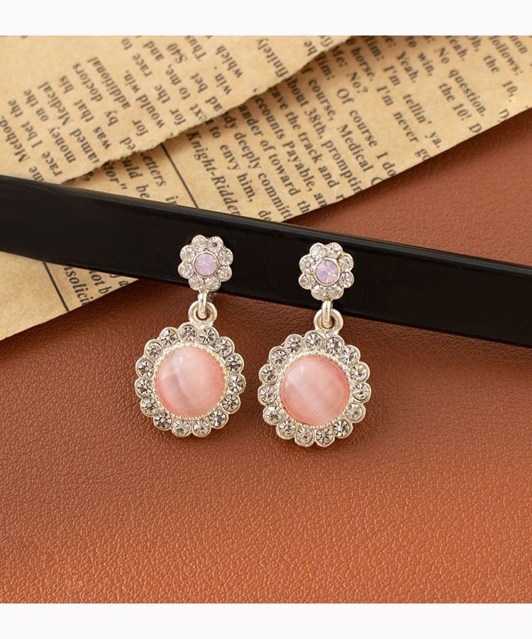 / Earring Cabochon On Drop Clip Rhinestone FashionChic