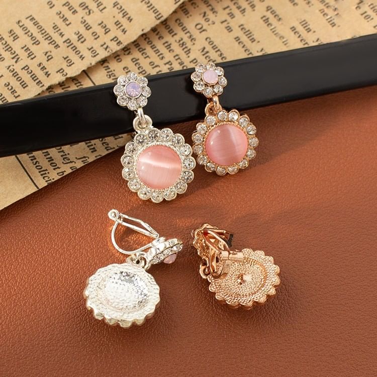 / Earring Cabochon On Drop Clip Rhinestone FashionChic