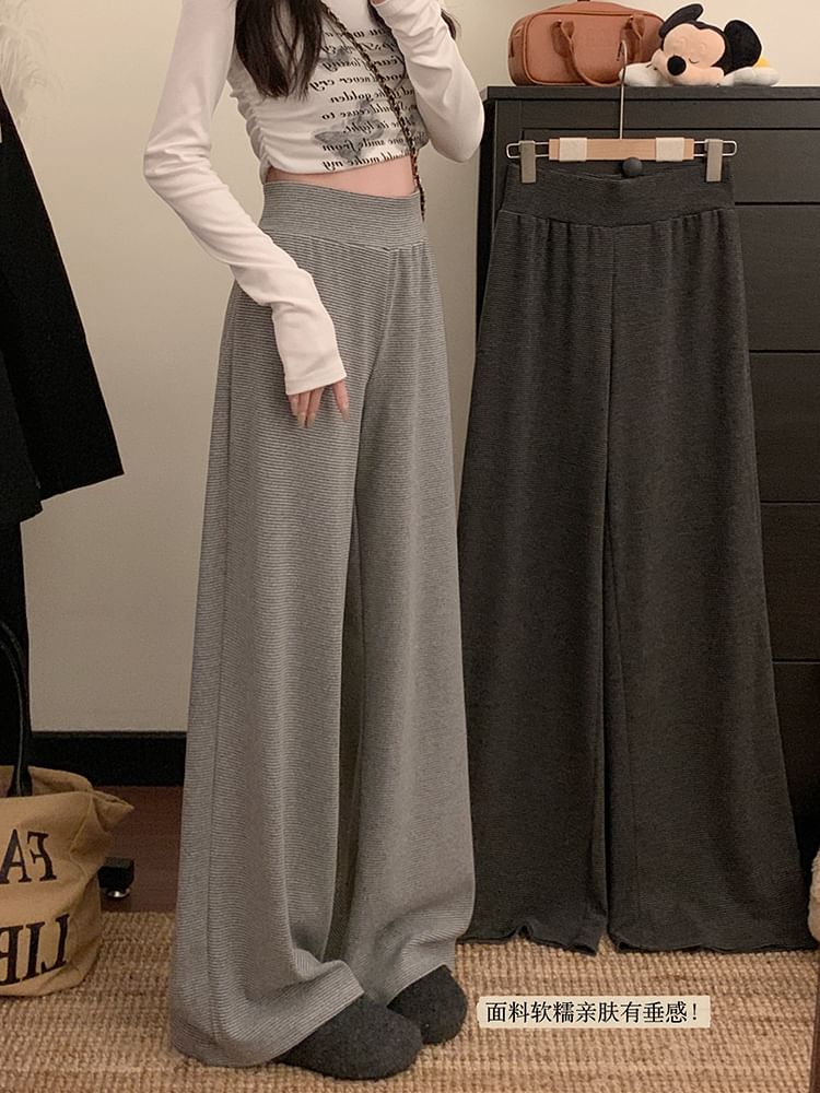 Plain Wide Leg Rise Pants High FashionChic