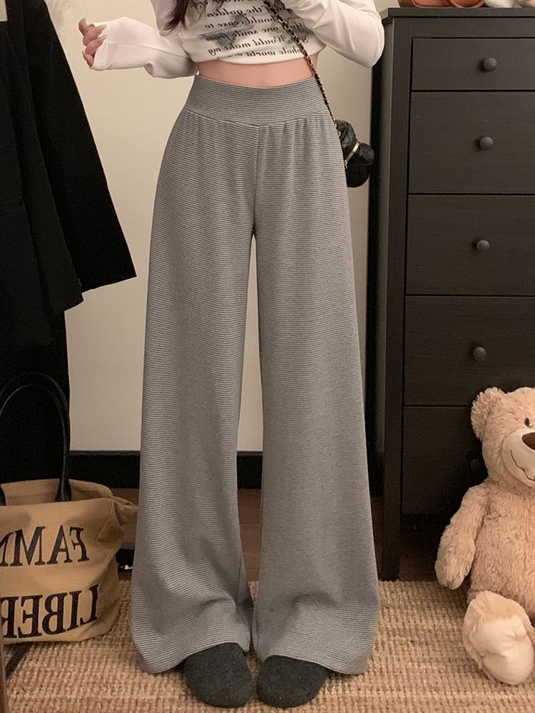 Plain Wide Leg Rise Pants High FashionChic