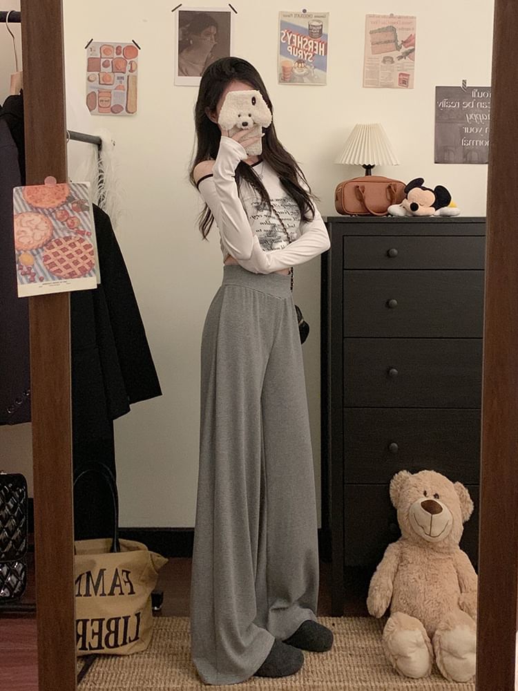 Plain Wide Leg Rise Pants High FashionChic