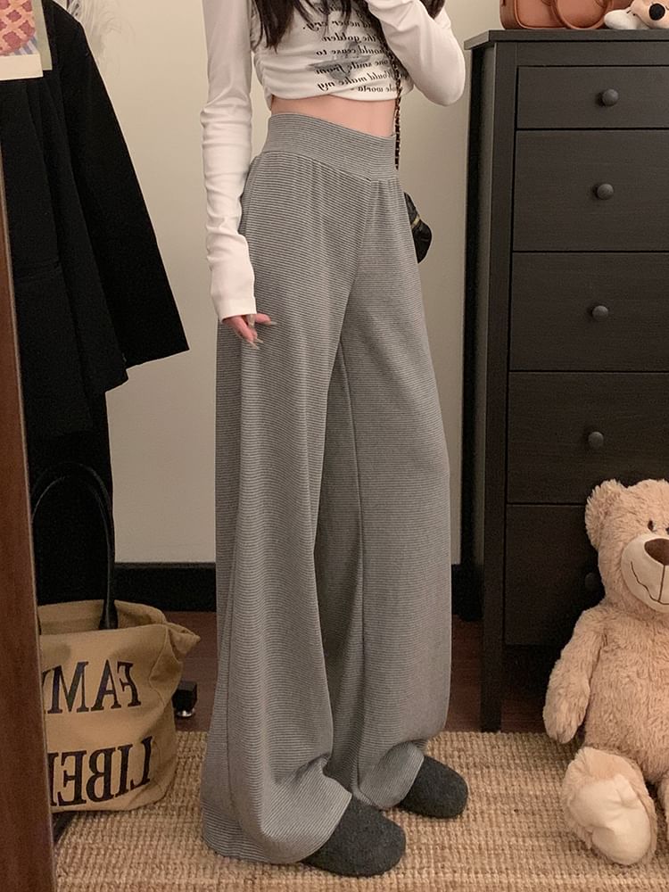 Plain Wide Leg Rise Pants High FashionChic