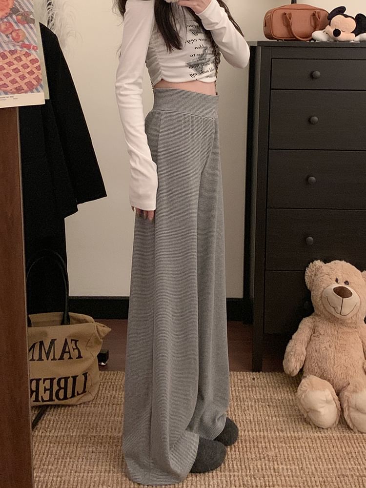 Plain Wide Leg Rise Pants High FashionChic