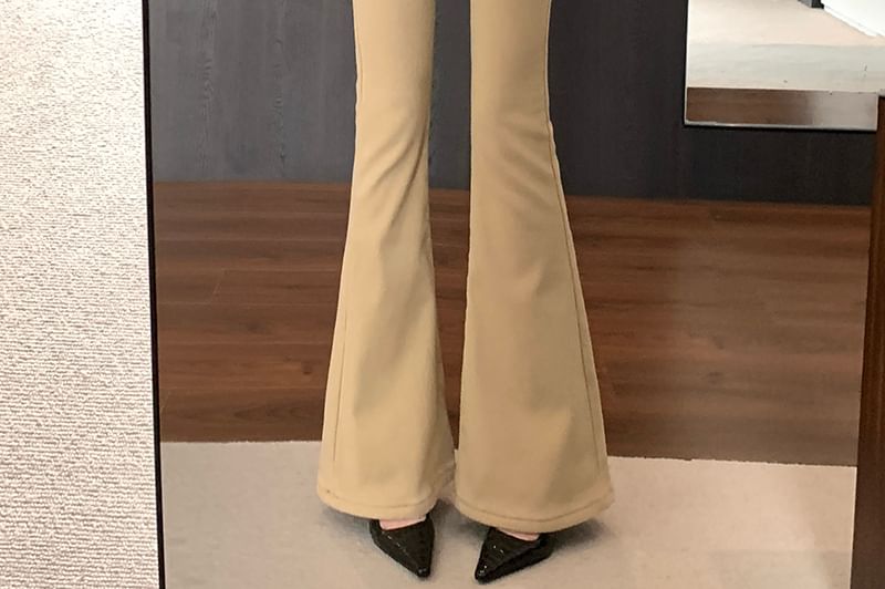 High Pants Plain Flared Waist FashionChic