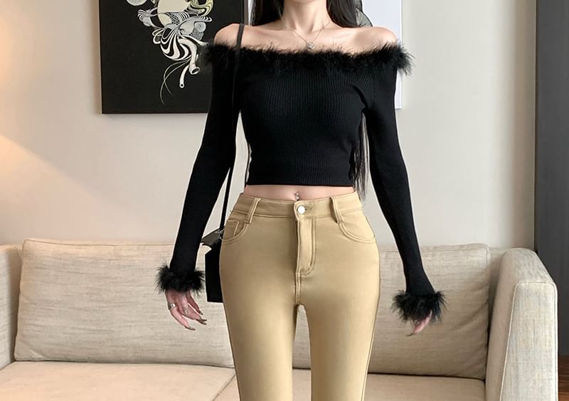 High Pants Plain Flared Waist FashionChic