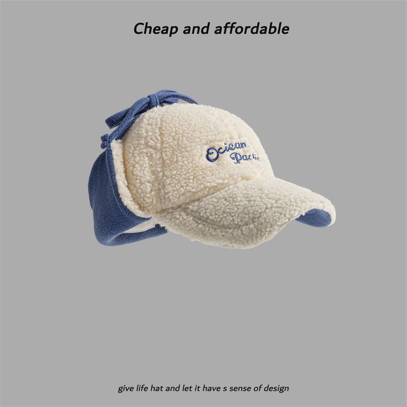Lettering Embroidered Earflap Baseball Cap