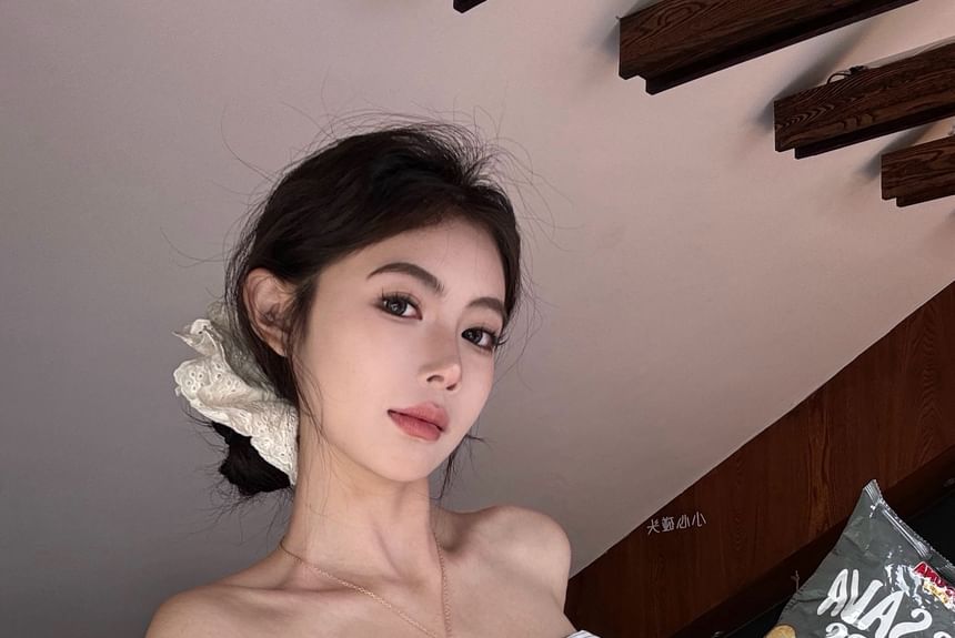 Bow / Top Plain Tube Accent Striped Crop Waist Pants Wide Leg High FashionChic