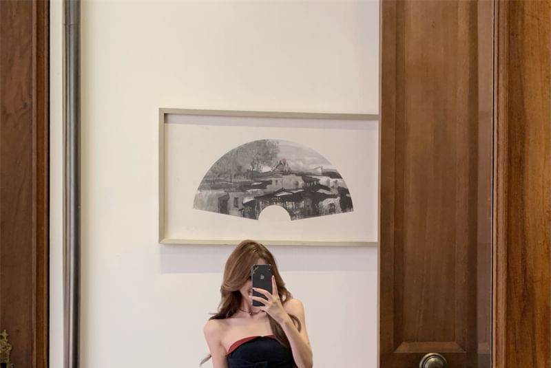 Leg Low Plain Crop Tone Top / Pants Tie Waist Two Wide Tube Front FashionChic