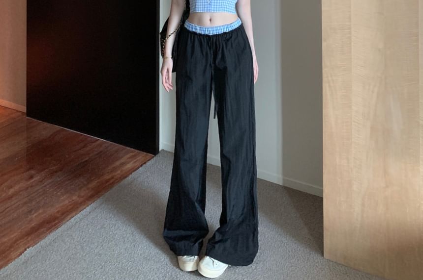 Waist Leg Low Gingham / Pants Wide Top Button-Up Halter V-Neck Crop FashionChic