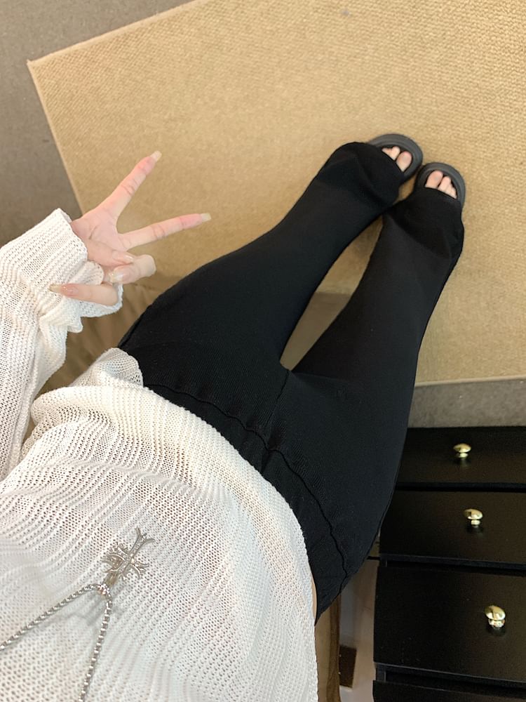 Rise Plain Flared Mid Pants FashionChic