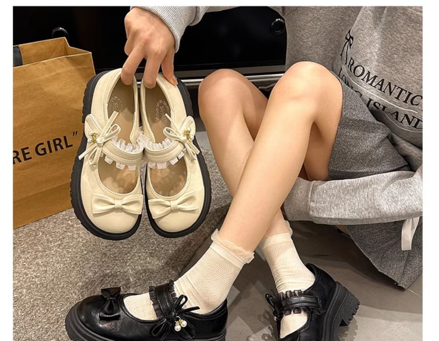 Platform Bow Frill Mary Jane Shoes