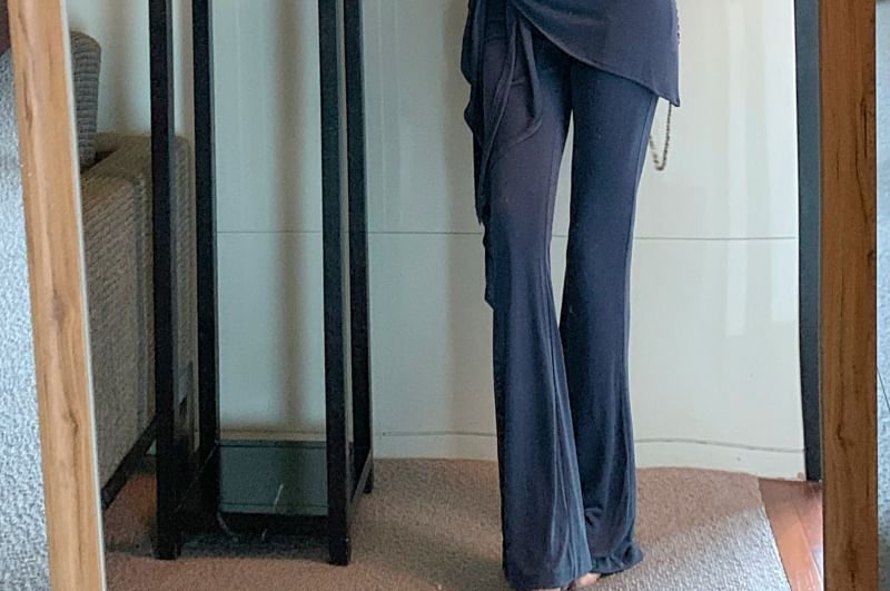 Shoulder Yoga / Plain Waist Overlay High Skirt Off Crop T-Shirt Pants Short-Sleeve FashionChic