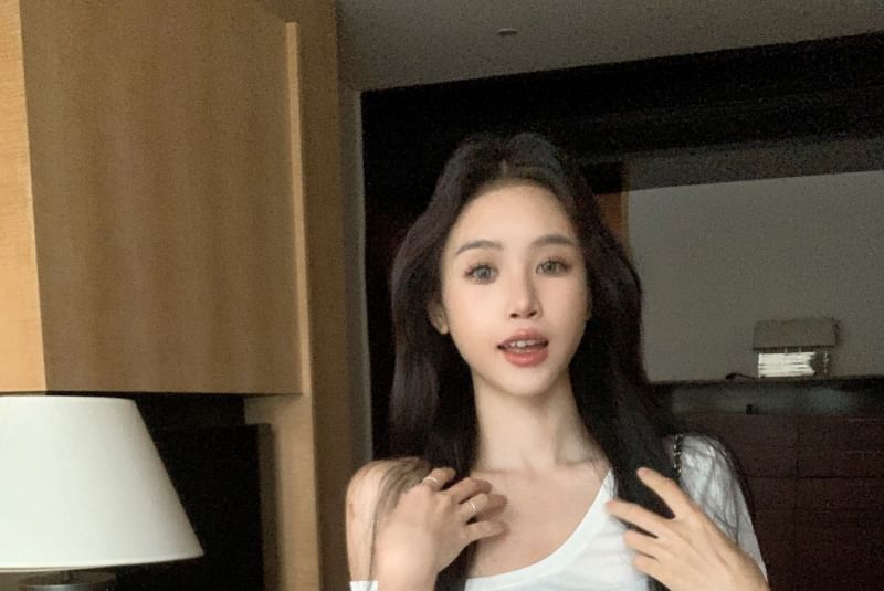 Shoulder Yoga / Plain Waist Overlay High Skirt Off Crop T-Shirt Pants Short-Sleeve FashionChic