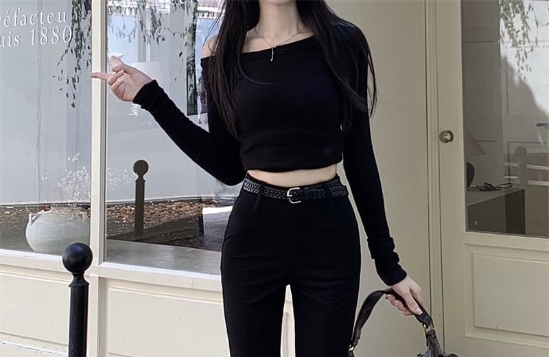 Pants Flared Rise High Plain FashionChic