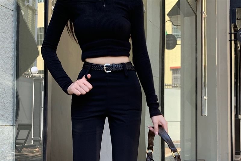 Pants Flared Rise High Plain FashionChic