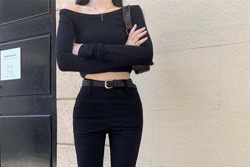 Pants Flared Rise High Plain FashionChic