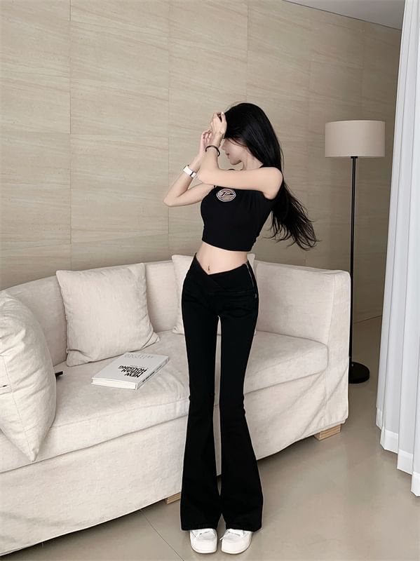 Flared Waist Plain Mid Pants FashionChic