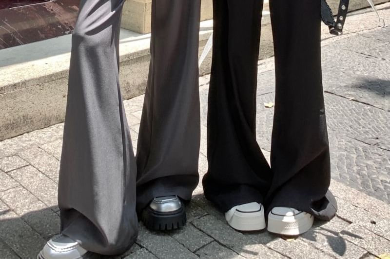 High Pants Overlay Plain Skirt Flared Waist FashionChic