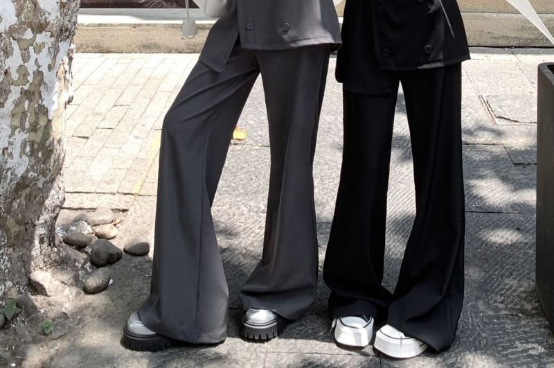 High Pants Overlay Plain Skirt Flared Waist FashionChic