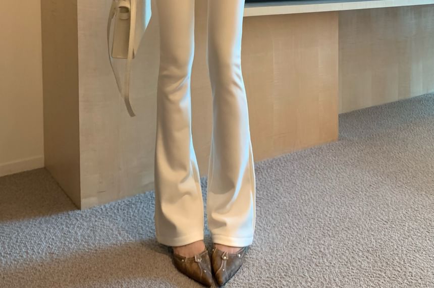 Flared Plain Pants High Rise FashionChic