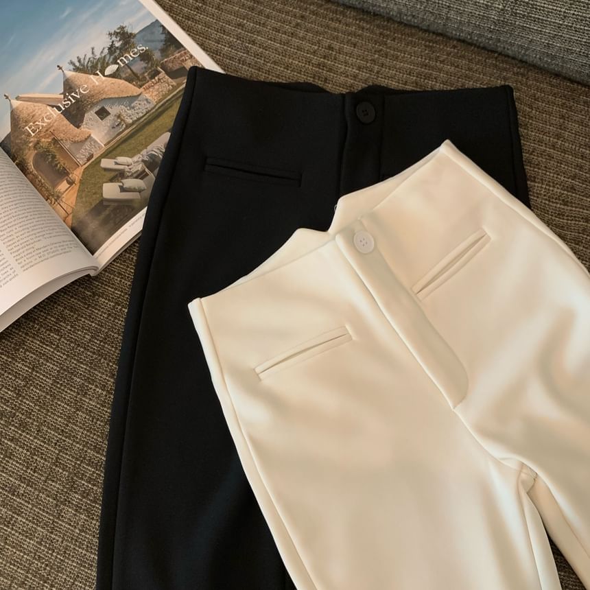 Flared Plain Pants High Rise FashionChic